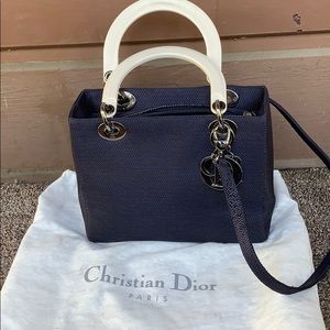 Christian Dior classic navy straw bag rare